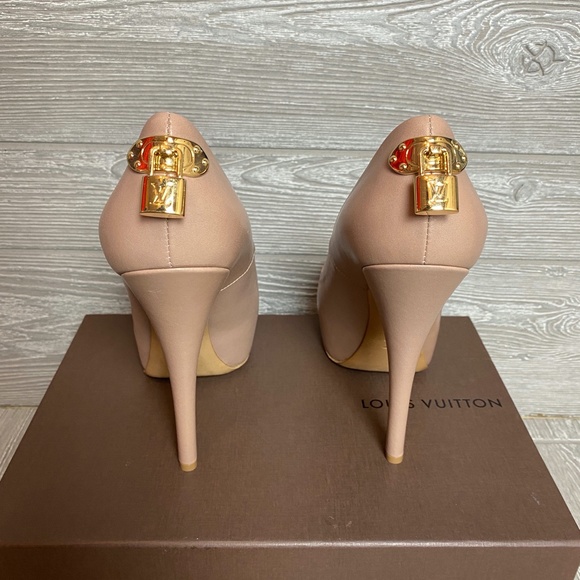 Louis Vuitton Heels Nude Leather Oh Really Platform Lock Peep Toe 38 - Picture 2 of 16